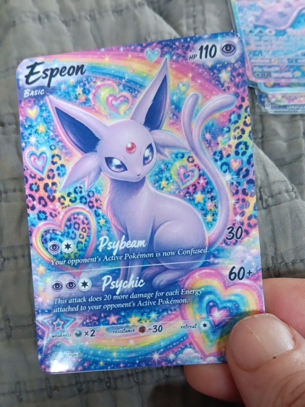 Pokemon Espeon Holographic Card - Purple Rainbow Accents